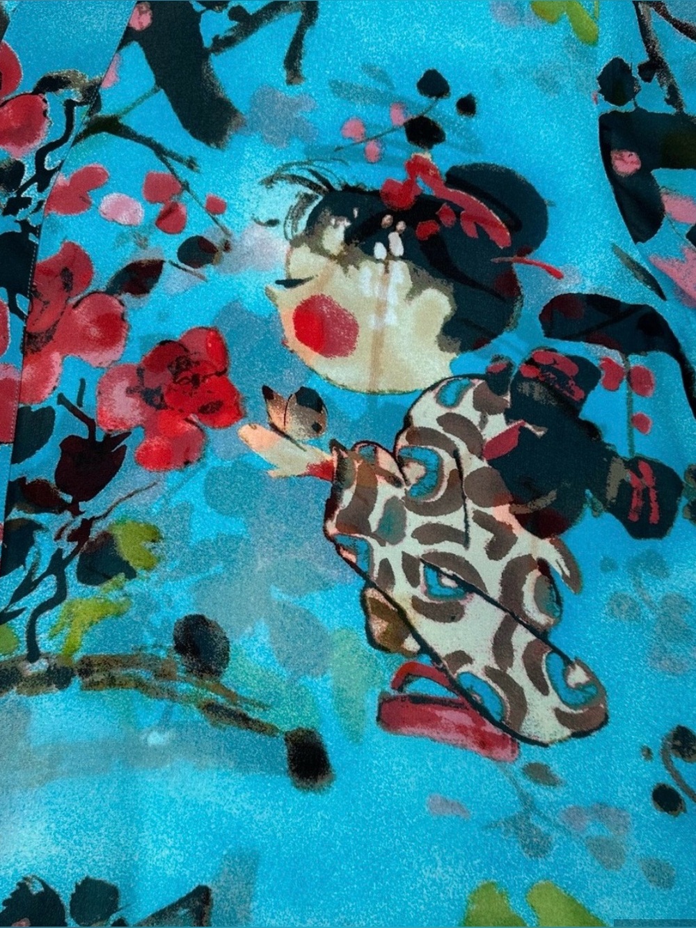 Vintage Chicos 100% Silk Geisha Portrait Art To Wear Novelty Blouse Size 3/XL - Picture 7 of 12